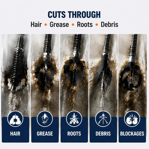 Heavy Duty Half And Three Eighth Inch Cable Drain Auger Bit Set Knocks Out Nasty Clogs Grease Balls And Root Messes Works Like A Champ On Ridgid K60sp Sewer Lines cutting through hair grease roots and debris.