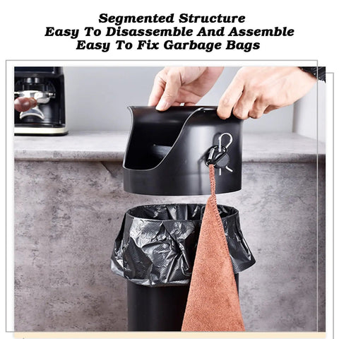 Grab This Killer Heavy Duty Espresso Knock Box Featuring A Detachable Floor Stand And Massive 8.6 Liter Grounds Container Plus Zero Hassle Liners And Snappy Cleaning Cloth For Easy Daily Maintenance with segmented structure and easy garbage bag fixing.