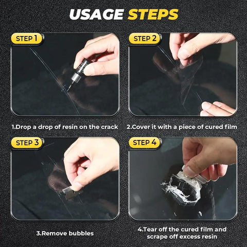 All In One Windshield Repair Kit For Chips And Cracks Glass Repair Liquid Included Easy DIY Car Windshield Crack Fix steps