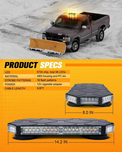 Heavy Duty 56 Led Amber White Rooftop Beacon Strobe Light Bar For Trucks And Work Vehicles Pro Grade Warning Flasher Lamp For Snowplows on truck