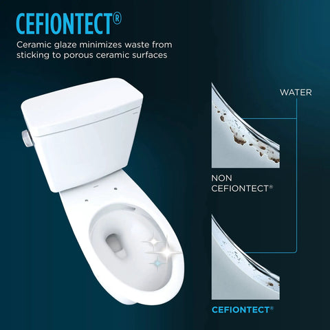 Top Shelf Two Piece Elongated Toilet Featuring Universal Height And 1.6 GPF Tornado Flush System For Hassle Free Grime Control And Reliable Everyday Bathroom Comfort In Crisp White with Cefiontect glaze.
