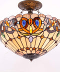 Tiffany Style Ceiling Light Fixture With Victorian Stained Glass Look Semi Flush Mount Lamp 16 Inch Shade decorative view