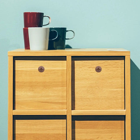 Walnut Brass Cabinet Knobs And Vintage Drawer Pulls on wooden furniture with cups on top, single hole mount visible