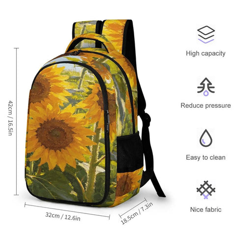 Dope Sunflower Field Oil Painting Backpack For Everyday Use Unisex Large Capacity Daypack With Durable Polyester Breathable Comfort Smooth Zipper Eye Catching Print