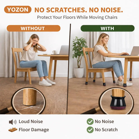 Stretchy Chair Leg Floor Protectors With Felt Bottoms And Silicone Caps For Hardwood Floors, No Scratch, Noise Reduction, Secure Fit For Round Chair Legs 3/4 To 1-3/16 Inches, 16 Pack Black