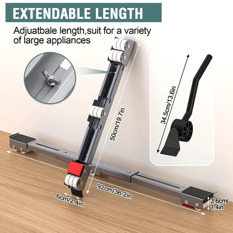Extendable Appliance Sliders Heavy Duty Anti Slip With Lifter Lever Tool To Move Your Heavy Stuff Washers Dryers Furniture And Refrigerators From 20 To 36 Inches shown in extendable position with anti-slip feet on a wooden surface.