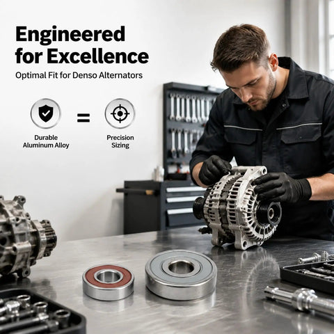 Mechanic installing Pro Grade Alternator Bearing Kit With Small And Large Aluminum Alloy Bearings Compatible With Denso Units Oe 949100-5010.