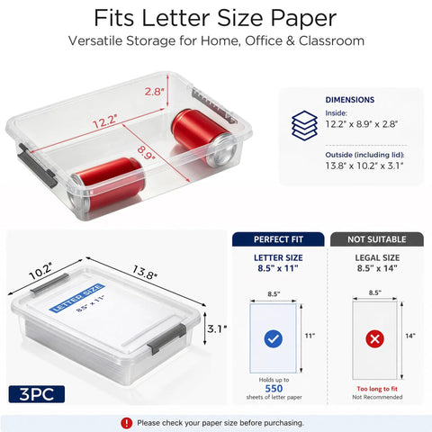 Knock Your Clutter Down To Zero With These Dependable Stackable Plastic Storage Bins With Secure Snap Lids Great For Paper Folders And School Projects Solid Durability Guaranteed, clear organizer with dimensions 12.2 x 8.9 x 2.8 inches.