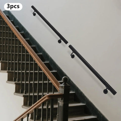 Badass Wall Mounted Stair Handrail Heavy Duty Stainless Steel Black Cylinder Design Killer Grip For Home And Office Interior Safety Rail, set of 3.