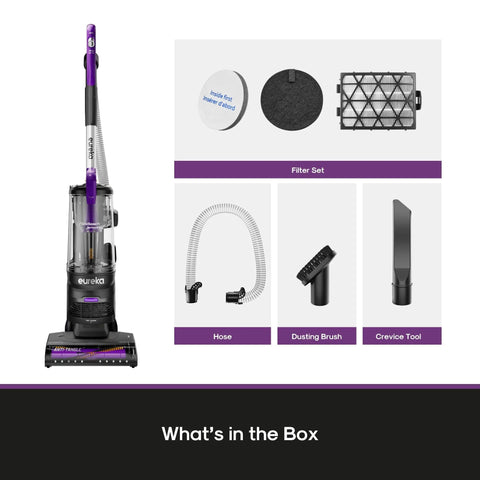 Eureka FlexReach Bagless Vacuum With Lift-Away Wand And Swivel Base For Stairs Upholstery And Hardwood, included filter set and accessories.