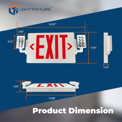 Red LED Exit Sign With Emergency Lights In White Housing UL 924 Listed 120 To 277 VAC Hardwired With Battery Backup