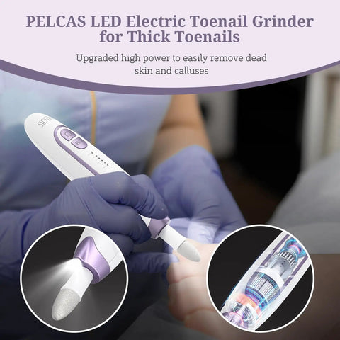 PELCAS LED Electric Toenail Grinder for Thick Toenails, features upgraded design for effective dead skin removal.