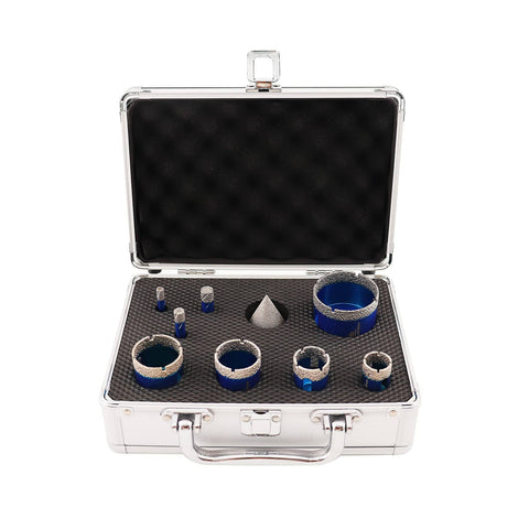 Diamond Core Drill Bit Set With 9 Diamond Bits And 1 Chamfer Bit For Porcelain Tile Ceramic Marble Granite Drilling includes sizes 6-50mm