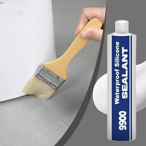 Applying Premium 9900 Waterproof Sealant Glue with a brush on a ceramic surface for effective moisture locking.