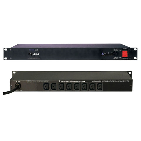 Front and rear view of Rack Mount 8 Outlet Power Conditioner With 4x4 Layout Pro Grade EMI RF Filtering Front Panel Breaker Reset Overload Protection For Studio Gear And Live Audio