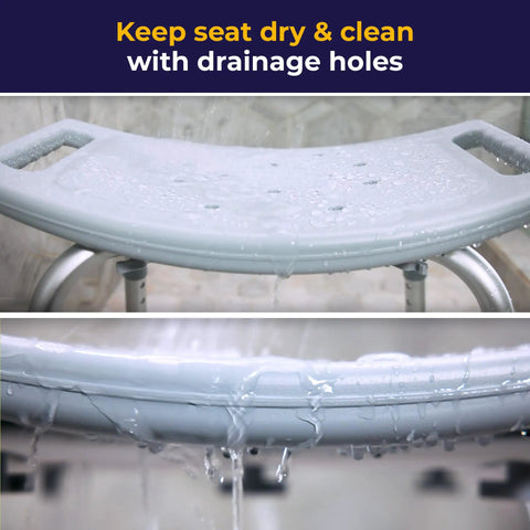 Shower Chair For Tub And Shower with drainage holes and stable gripping handles, adjustable bath seat for seniors, non-slip feet
