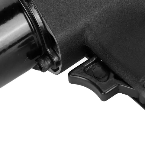 Close-up of the trigger and adjustment knob of the Bone Hard Half Inch Air Impact Wrench With Twin Hammer Core Delivers Knuckle Busting 650 Nm Torque At 7500 RPM Packs Five Position Power Regulator For Rough Shop Tasks And Fast Tire Swaps.