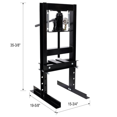 Front view of a black 6 Ton Hydraulic Shop Press H Frame with Gauge for precision bearing pressing, heavy-duty bending and straightening.