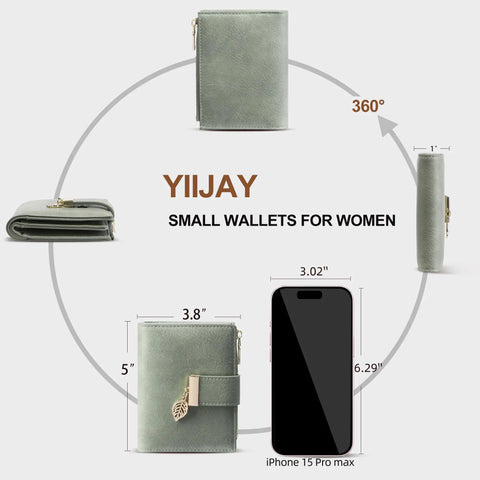 Compact Womens Wallet RFID Blocking Vegan Leather Bifold Card Holder For Women With 10 Card Slots 2 ID Windows