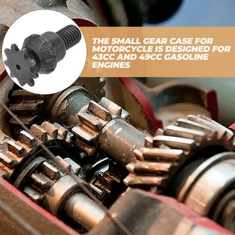 Close-up of Heavy Hitter Iron Motorcycle Transmission Gear Reduction Unit for mini bikes and ATVs, showcasing gear detail.