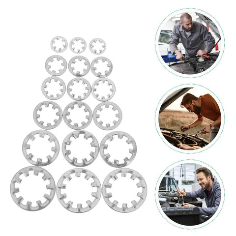 Internal Tooth Lock Washers Set 300 Piece Stainless Steel Assortment Kit Locking Washers displayed with mechanics at work