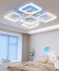 Rectangular LED Ceiling Light With Dimmable Remote 60W Front Light And 5W RGB Backlight installed in a bedroom setting