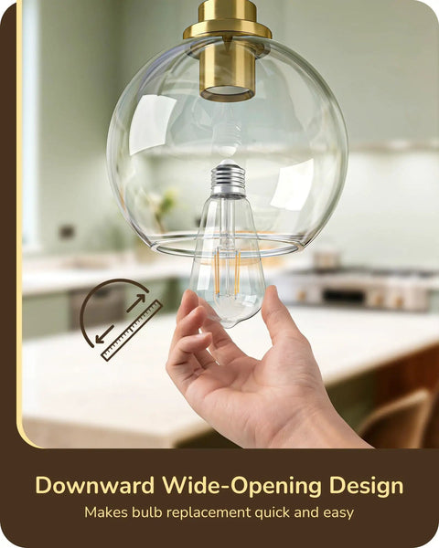 Hand replacing bulb in Dope Farmhouse Pendant Light With Adjustable 48 Inch Pipe Kit Rustic Wood Grain Cage Ceiling Fixture