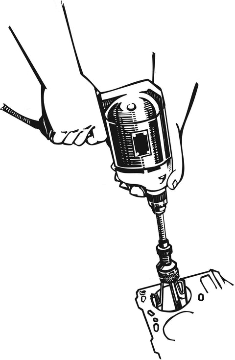 Illustration of Stone Type Glaze Breaker For Drill Use From 2 To 7 Inches With Adjustable Stop Collar in operation.