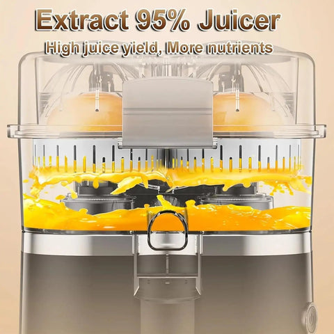 Top Rated Electric Citrus Juicer Machine With Powerful 100W Motor Making Fresh Orange And Lemon Juice Quick Cold Press Extractor For Home Kitchen Daily Smoothies And Cocktails Easy Clean Design, juicing fresh oranges.