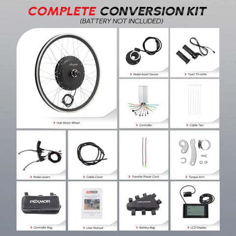 Beefed Up 750W Front Wheel Ebike Conversion Kit With 36V Battery For 20 To 24 Inch Bikes Includes 3 Mode Controller PAS LCD Display And Twist Throttle, components layout.