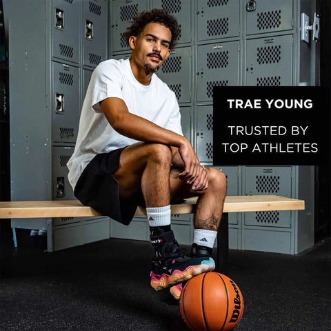 Basketball player sitting on bench in locker room with basketball, promoting trust by top athletes.
