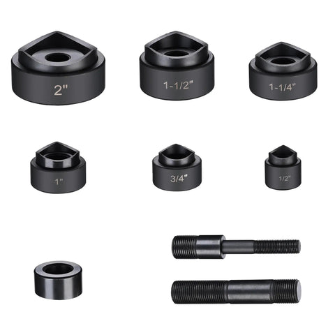 Heavy Duty 10 Ton Hydraulic Knockout Punch Set Rugged Pro Workhorse includes multiple sizes of punches and draw studs.