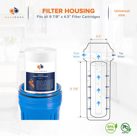 Diagram of 5 Micron 10 By 4.5 Inch Well Water Sediment Filter Replacement For Whole House Filtration with housing dimensions.