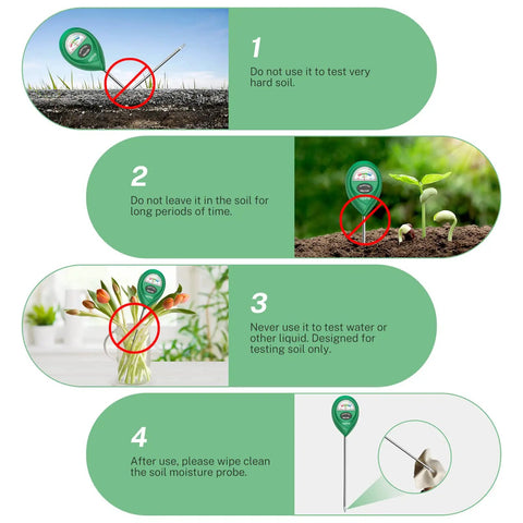 Infographic showing instructions for Soil Moisture Meter For Indoor And Outdoor Plants, Easy To Read Plant Water Meter With Quick Probe