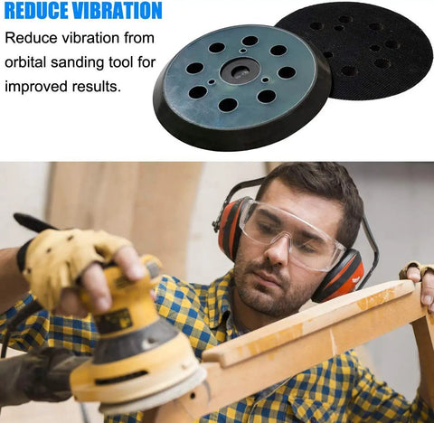 2 Pack 5 Inch Replacement Sander Pad For Random Orbit Palm Sander Models DW421 DW423 D26451 D26453 with man using sander
