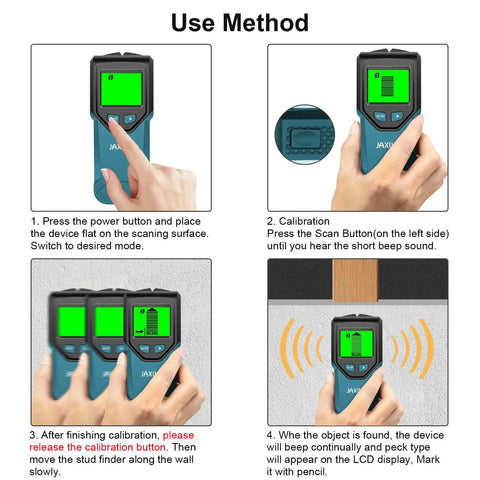 Image showing the Smooth Operator 5 In 1 Wall Scanner And Stud Detector in use for calibration and object detection.