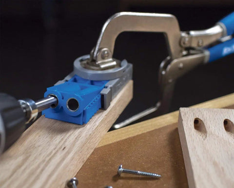 R3 Master Pocket Hole Jig System with Starter Screw Kit and Classic 2 Inch Face Clamp for woodworking projects in use