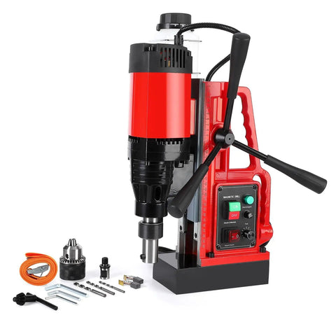 Heavy Duty 1550W Magnetic Drill Press With Variable Speed Up To 500 RPM, includes key accessories, for tough metal cutting.