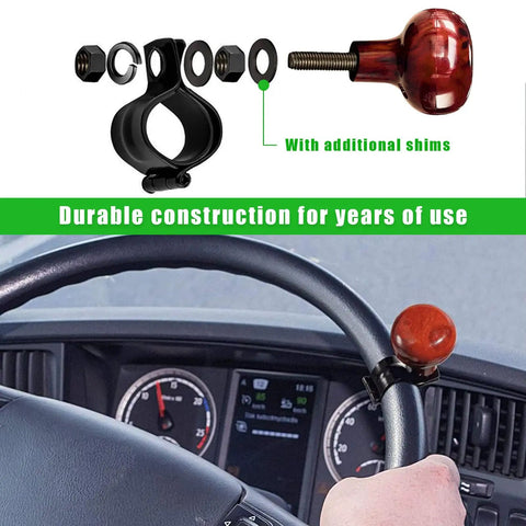 Woodgrain Steering Wheel Spinner Knob With Ball Bearing Smooth ABS One Hand Drive Aid installed on a vehicle steering wheel