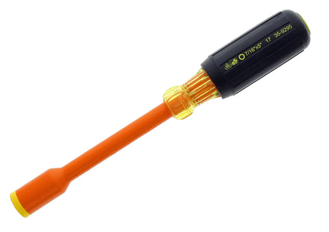 Single insulated nut driver with orange cushioned grip, part of Insulated Nut Driver Set Seven Piece Workhorse With Four Inch Shafts.