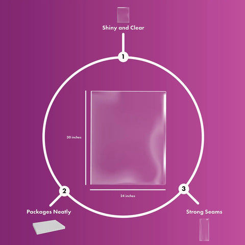 Clear Shrink Wrap Basket Bags 10 Pack Make Gifts Pop Sweet Cellophane PVC Film 24 By 30 Inches showing shiny and clear design.