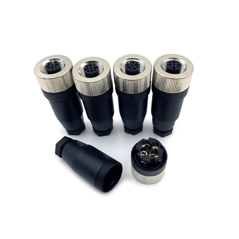 Array of M12 4 Pin Female Connector IP67 Waterproof A Code Industrial Circular Connector Field Assembly Wireable Adapter