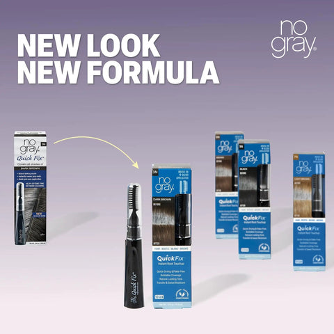 Quick Fix Gray Cover Up For Roots Beards And Brows Light Brown Shade Instant Root Touchup Brush and boxes on display.