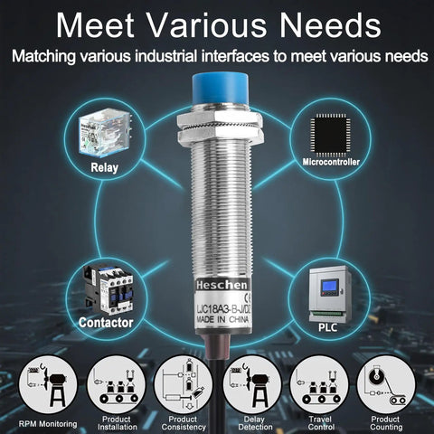 Capacitive Proximity Sensor Switch M18 Non Shield Type with 10mm Sensing Range, blue body, industrial use connections shown.