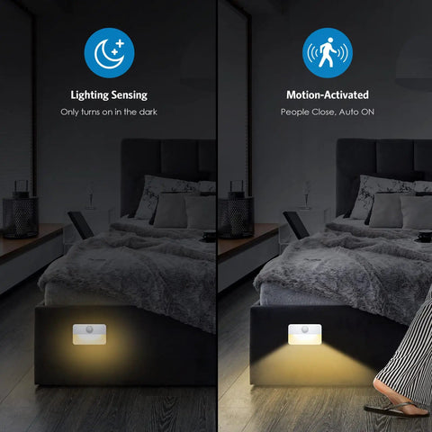 4 Pack Mini Motion Sensor Stair Lights Battery Powered Cordless LED Night Lights No Wires Easy Install 40 Lumens 3000K in bedroom