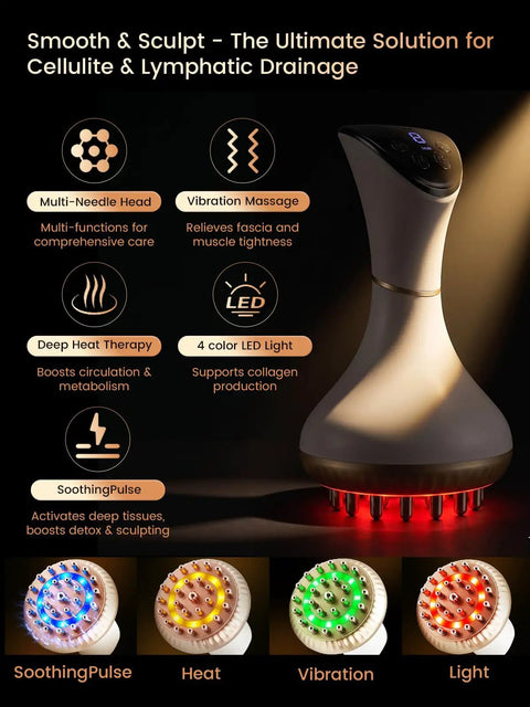 Lymphatic Drainage Massager For Body Sculpting And Anti Cellulite Care With Four Color Light, Pulse, Heat And Vibration features