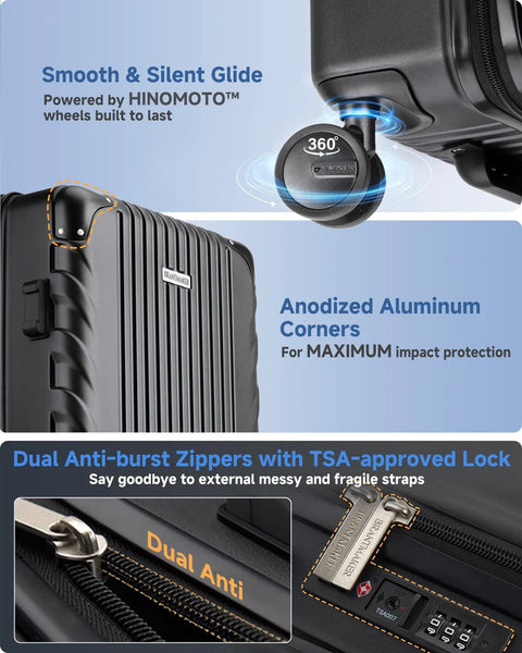 wine travel suitcase with Hinomoto wheels, TSA lock, anodized corners
