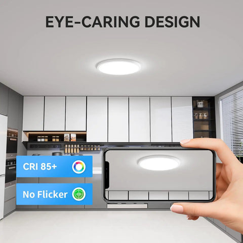 Installed Six Pack 3200 Lumen LED Flush Mount Ceiling Light 12 Inch Slim Daylight 5000K in modern kitchen