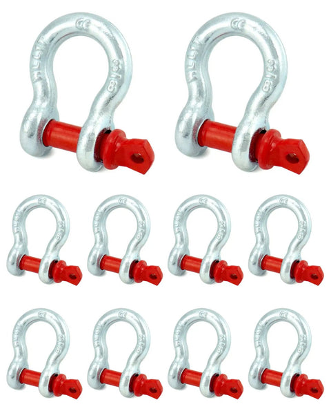 Hella Rugged Three Eighths Inch Galvanized Screw Pin Anchor Shackles Ten Pack Zinc Coated D Ring Connectors heavy duty towing hardware