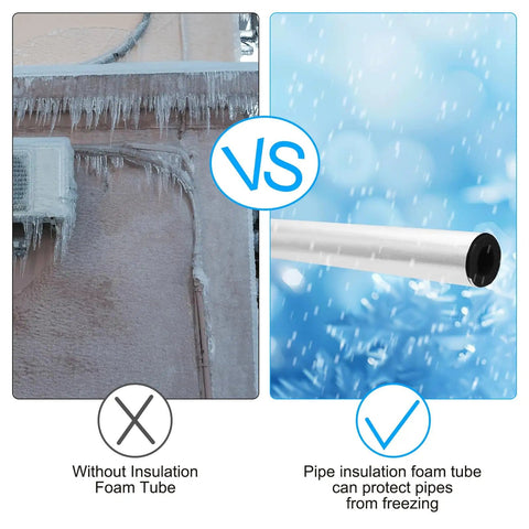 Comparison of pipes with and without 10 Pack Pipe Insulation Foam Tubes Three Quarters Inch Self Adhesive Pre Slit Aluminum Foil Covers